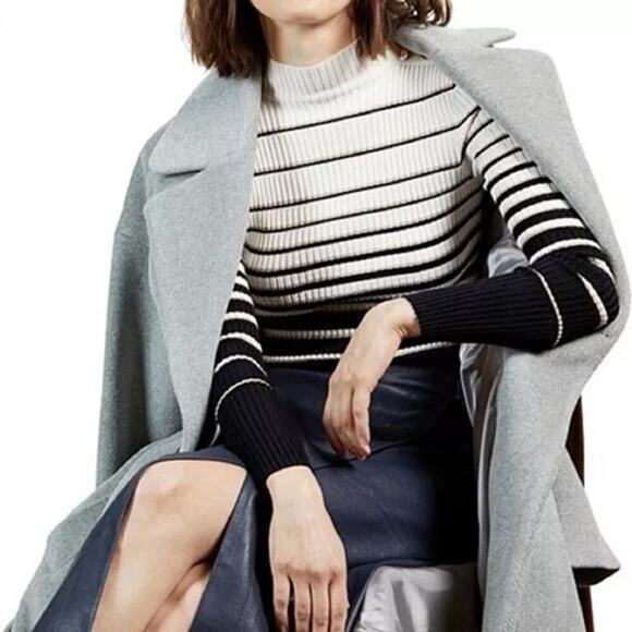 Ted Baker Wanada Stripe Mock Neck Sweater White / Black Size 10 - Picture 3 of 10